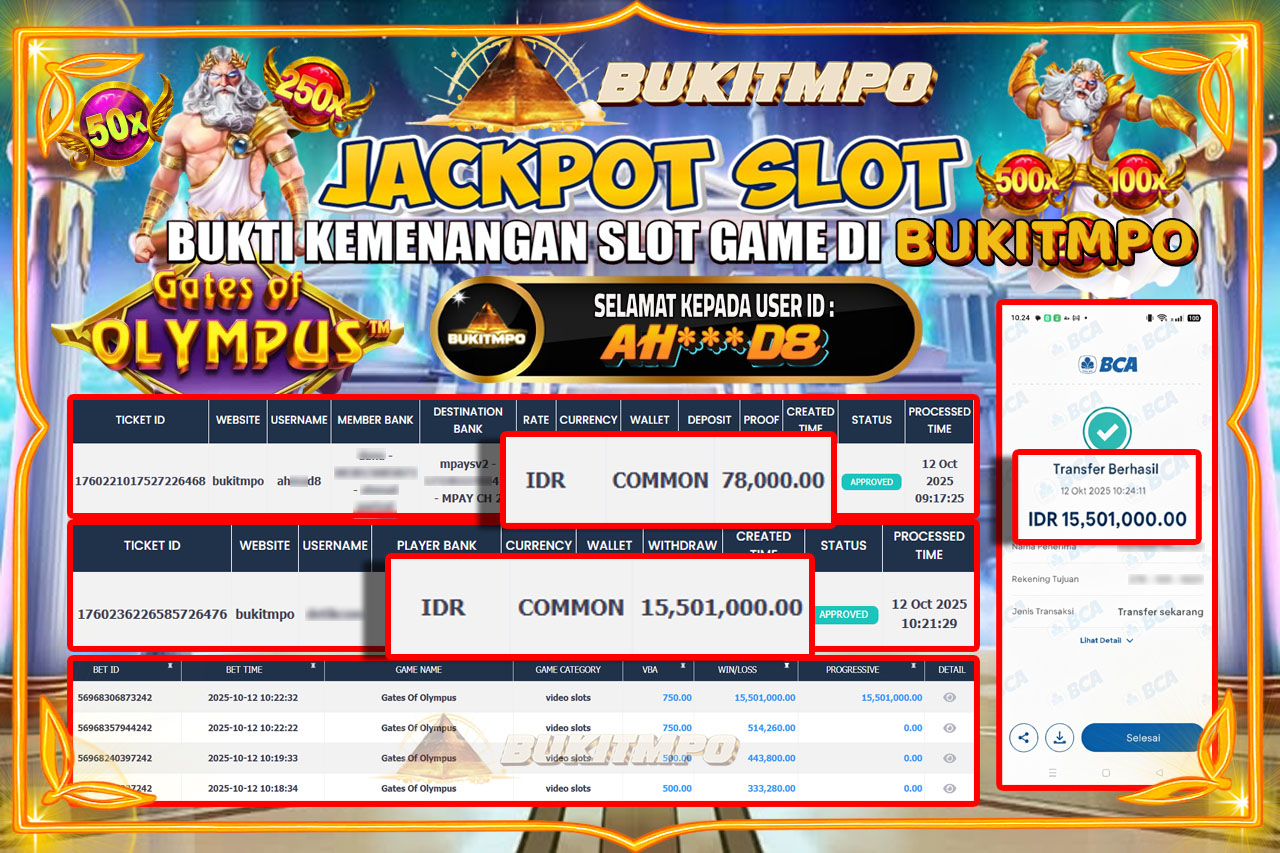 BUKITMPO JACKPOT GATES OF OLYMPUS - PRAGMATIC PLAY Rp.15.501.000,- LUNAS